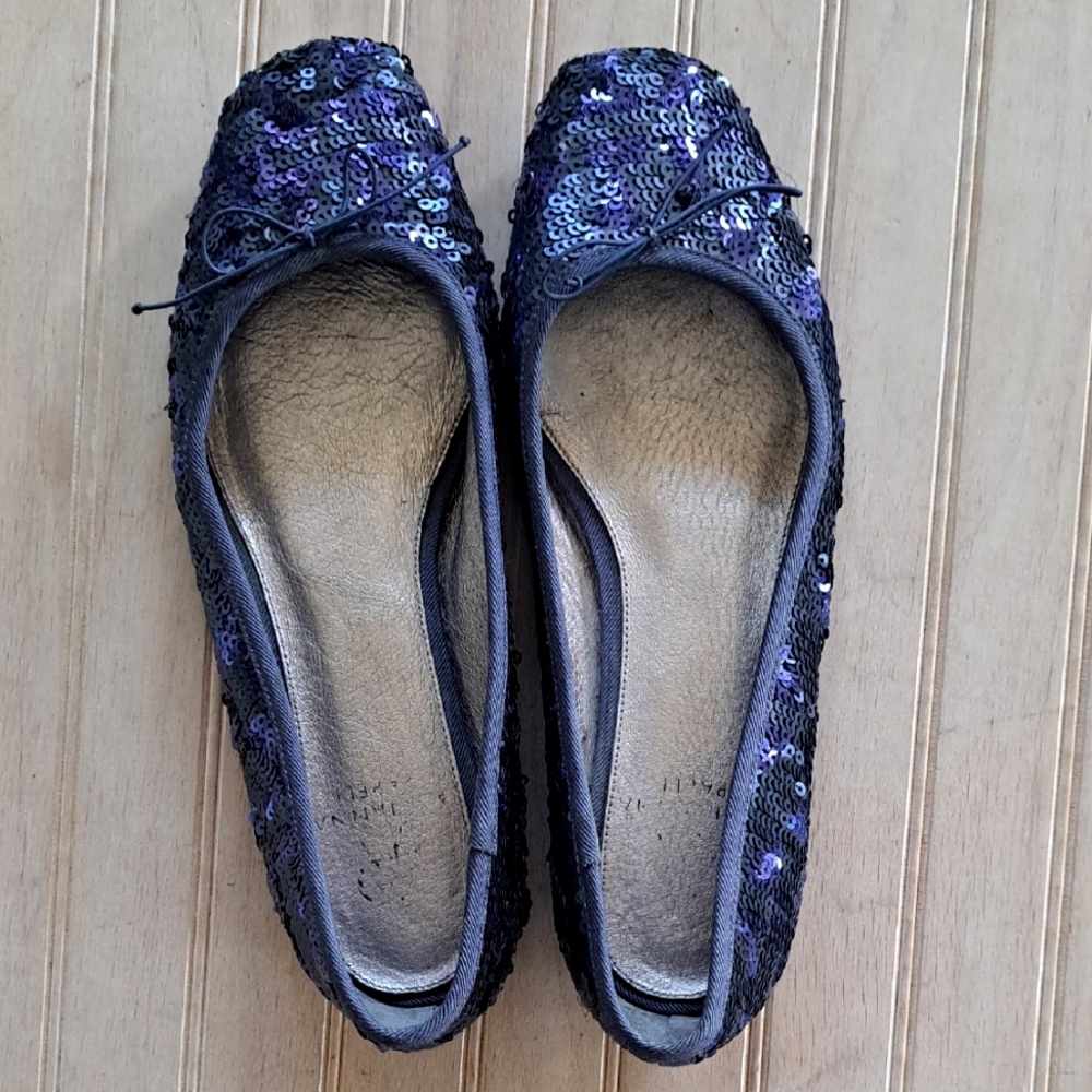 Adrianna Papell Sequin Bow Ballet Flats Glam Evening Sparkle Square Toe Shoes